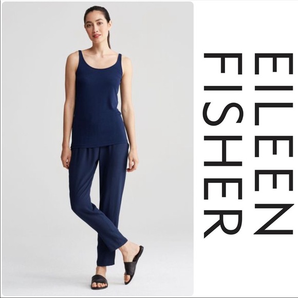 Eileen Fisher Slouchy Ankle Silk Pants Midnight - Picture 3 of 5